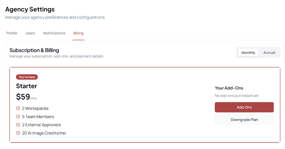 Screenshot: Agency Settings