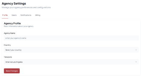 Screenshot: Agency Settings
