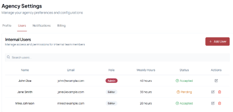 Screenshot: Agency Settings